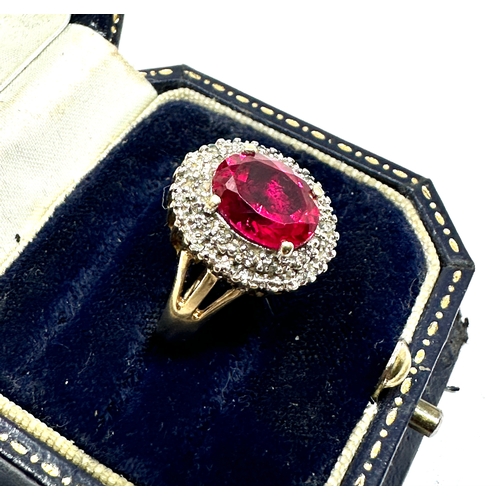 102 - 9ct gold synthetic ruby & diamond ring weight 4.2g