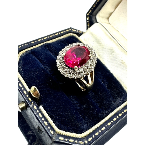 102 - 9ct gold synthetic ruby & diamond ring weight 4.2g