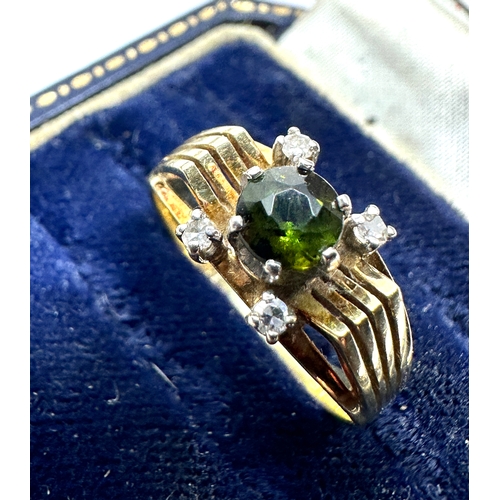 112 - 14ct gold green & white gemstone ring weight approx 4g