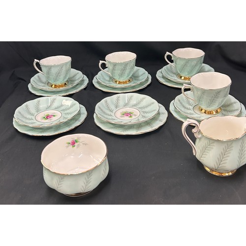 520 - Royal Albert Rosamund bone china part set to include 4 cups and saucers, sandwich plates,  milk jug/... 