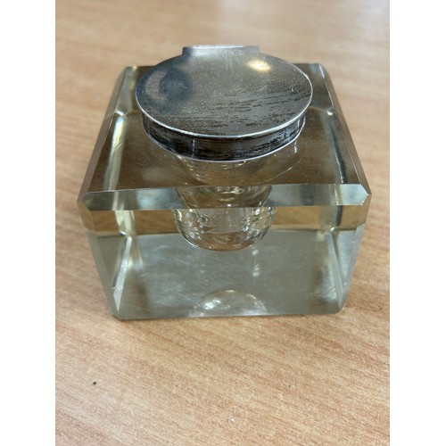 545 - Very Large Silver Topped Inkwell. Hallmark London 1938.