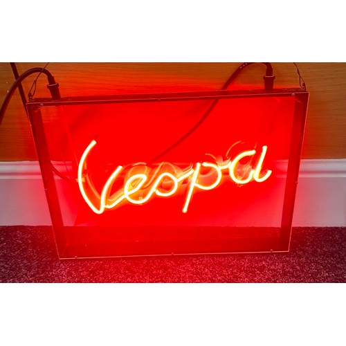 39 - Vespa perpex light up sign, has crack to back perpex, working order, approximate measurements Width ... 