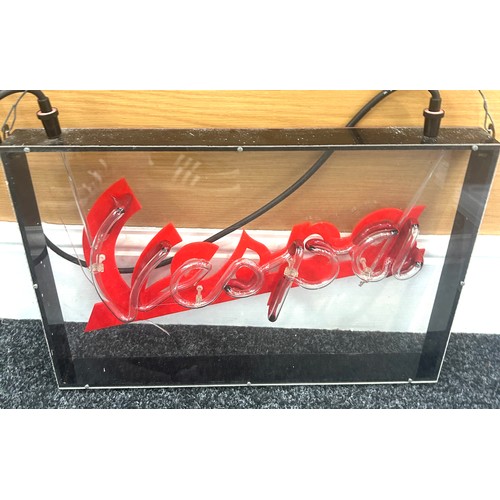 39 - Vespa perpex light up sign, has crack to back perpex, working order, approximate measurements Width ... 