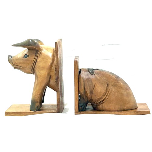 86 - Large wooden pig book ends, approximate measurements: Height 11 inches