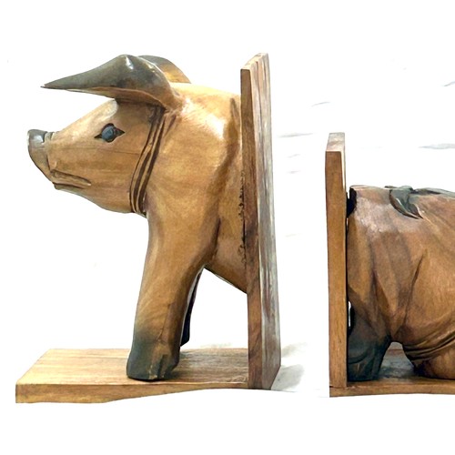 86 - Large wooden pig book ends, approximate measurements: Height 11 inches