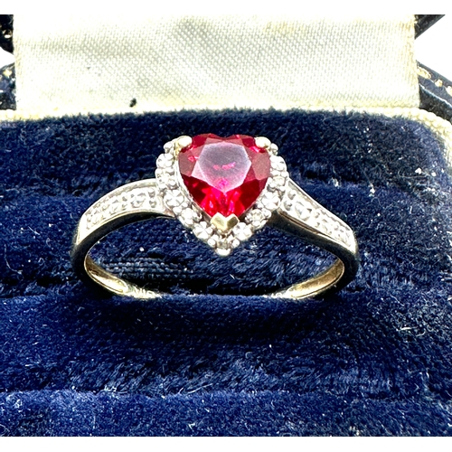 121 - 9ct gold synthetic ruby & diamond ring weight 2.1g