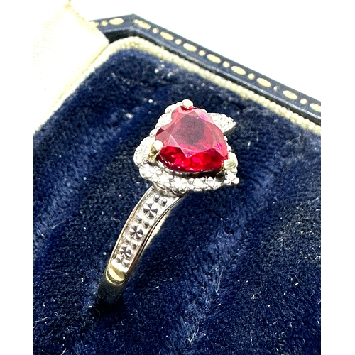 121 - 9ct gold synthetic ruby & diamond ring weight 2.1g