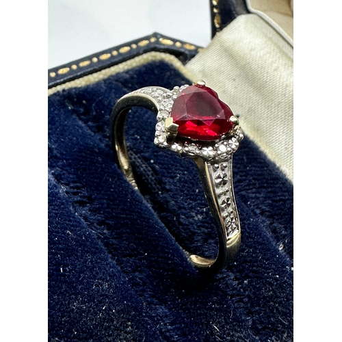 121 - 9ct gold synthetic ruby & diamond ring weight 2.1g