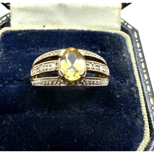 133 - 9ct gold citrine & diamond ring weight 3.5g