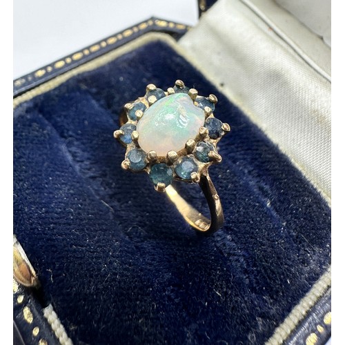 125 - 9ct gold opal& sapphire ring weight 2g