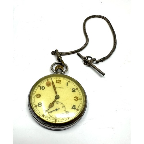 423 - ww2 Helvetia military pocket  watch on chain the watch is ticking