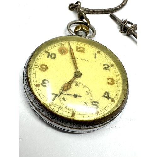 423 - ww2 Helvetia military pocket  watch on chain the watch is ticking