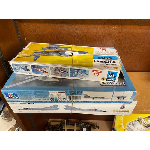 11 - Three boxed model kits includes Tiger Blue angels, Italeri EF-111 a raven and Euard 8495, may not be... 