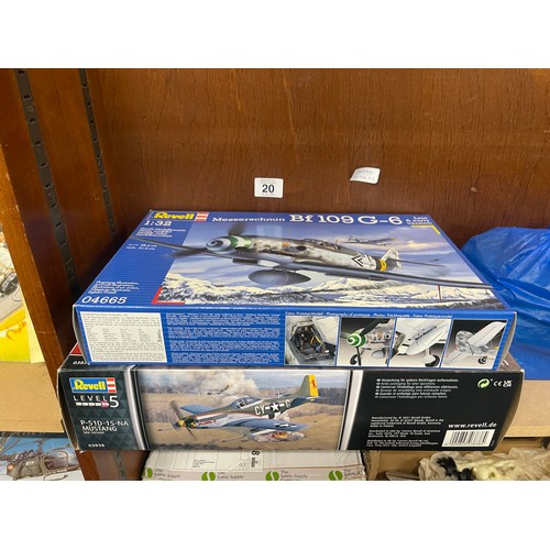 20 - Two boxed model kits includes revell p-51d-15-na mustang, revell bf109g-6, looks to be complete