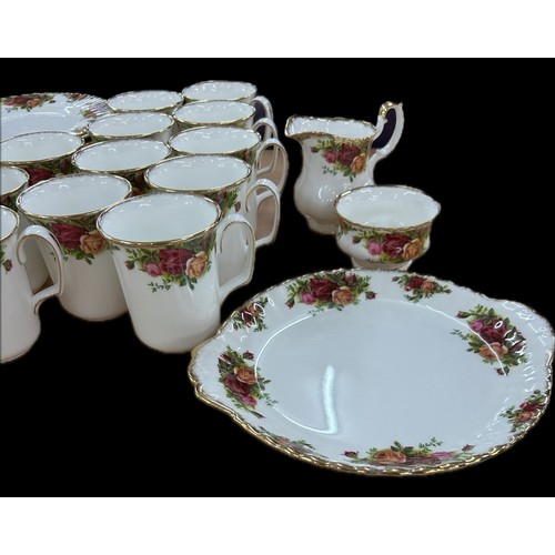 525 - Royal Albert old country rose coffee set comprising of coffee pot, 12 mugs, creamer, sugar, plate, 1... 