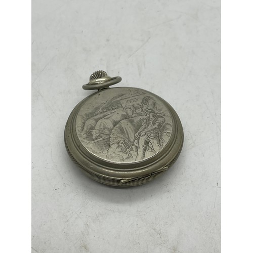 431 - Mens Vintage Lion Pocket Watch Hand-Wind Working