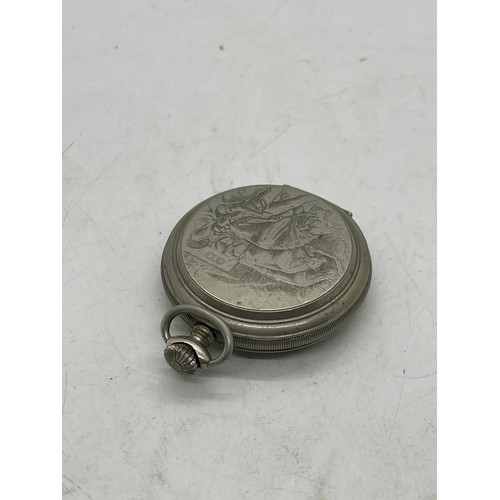 431 - Mens Vintage Lion Pocket Watch Hand-Wind Working