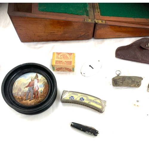 219 - Selection of collectables includes writing slope, pot lid, binoculars, camera etc