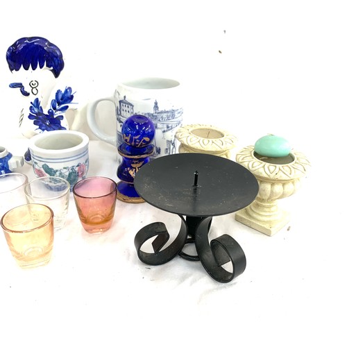 38 - Selection of oriental pottery includes candle stick etc