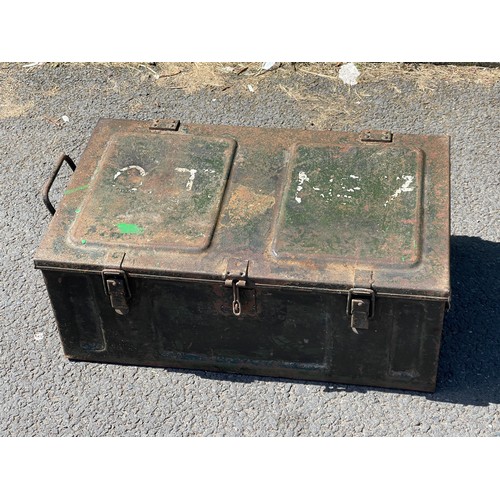 284 - Vintage metal trunk measures approximately 10 tall 26 inches wide