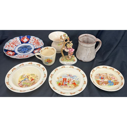 31 - Selection of pottery to include Royal Doulton Bunnykins bowl, mug, plate, hummel figure a/f, studio ... 