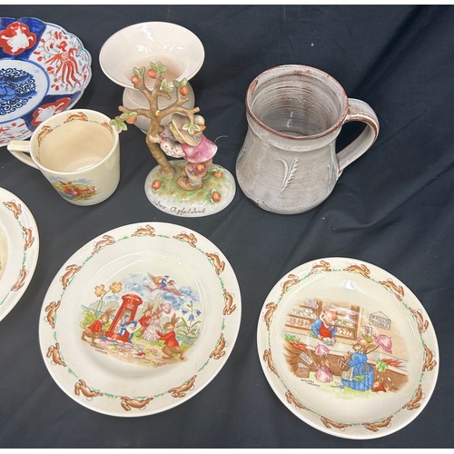 31 - Selection of pottery to include Royal Doulton Bunnykins bowl, mug, plate, hummel figure a/f, studio ... 