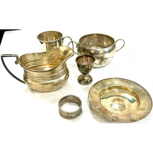 376 - Selection hallmarked silver pieces to include jug, tray cup, 2 handled cup , total approximate weigh... 