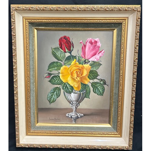 22 - Framed original James Noble 'Roses in Silver painting), frame measures approximately  14 z 12 inches... 