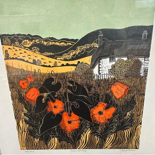 9 - Signed Linocut artist proof poppies and collage by Robert Tavener, approximate  frame measurement 23... 