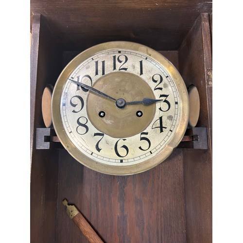 275 - Edwardian wall clock, untested, approximate length 30 inches