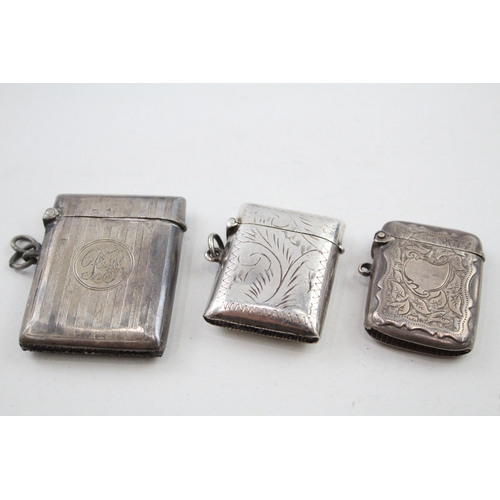 19 - 3 x .925 sterling silver vesta / match cases