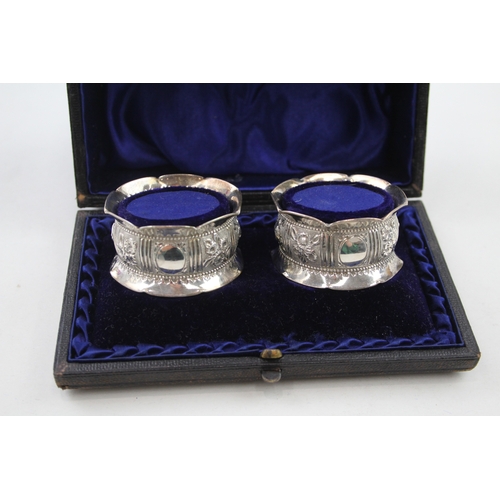 31 - Pair of Victorian .925 Sterling Silver Floral Napkin Rings In Fitted Case