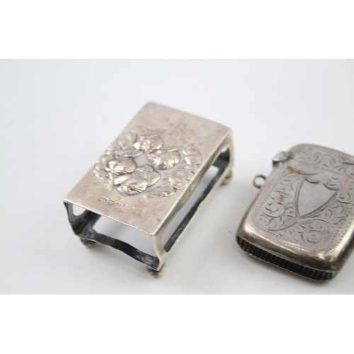 45 - 4 x .925 sterling silver vesta cases & matchbox cover