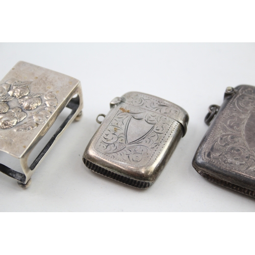 45 - 4 x .925 sterling silver vesta cases & matchbox cover