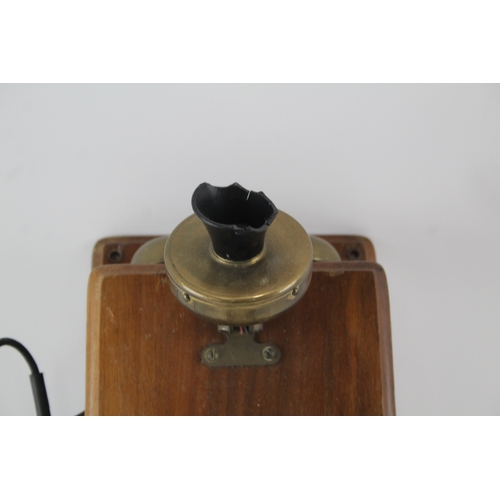 472 - Antique Vintage Wooden Telephone in Brass & Bakelite