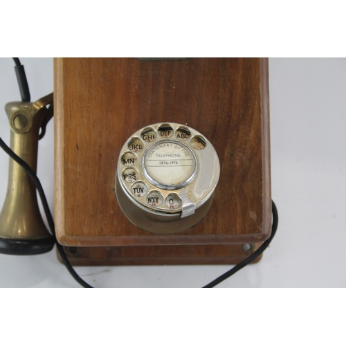 472 - Antique Vintage Wooden Telephone in Brass & Bakelite