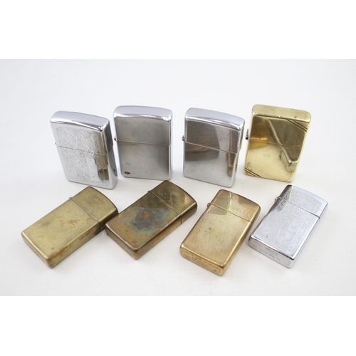 477 - Zippo Lighter Job Lot Inc Solid Brass Brushed Chrome Slim Brass Venetian x 8