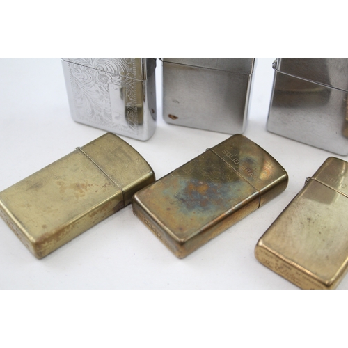 477 - Zippo Lighter Job Lot Inc Solid Brass Brushed Chrome Slim Brass Venetian x 8