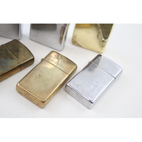 477 - Zippo Lighter Job Lot Inc Solid Brass Brushed Chrome Slim Brass Venetian x 8