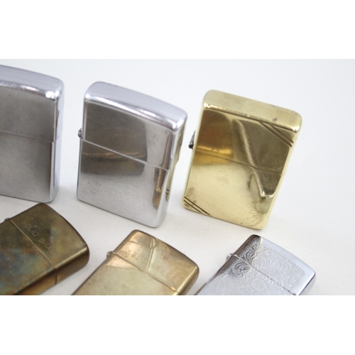 477 - Zippo Lighter Job Lot Inc Solid Brass Brushed Chrome Slim Brass Venetian x 8