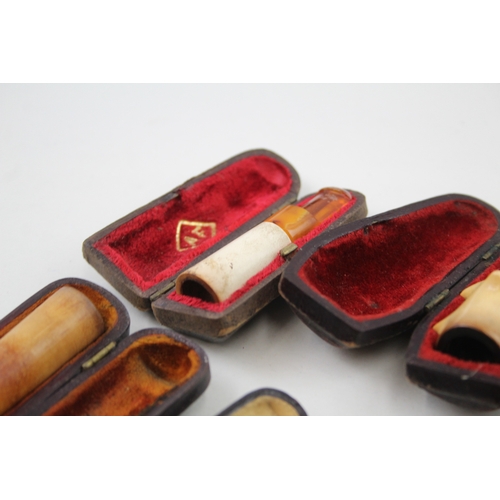 479 - Cheroot Cigarette Cigar Holders Job Lot Amber Meerschaum Antique Cased x 9