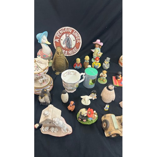 259 - Large selection of assorted ornaments includes Owls, Penguin, plaque etc