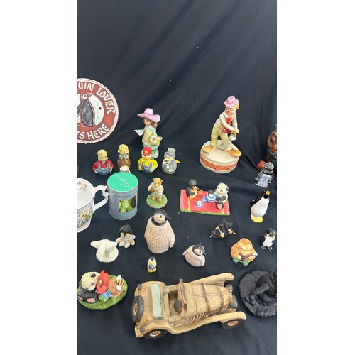 259 - Large selection of assorted ornaments includes Owls, Penguin, plaque etc