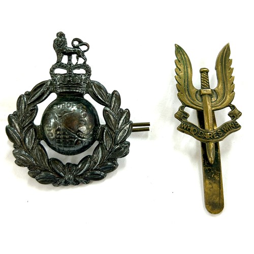 486 - SAS Special Air Service Officers cap badge, bronze slider, Royal Marines WW2 cap badge