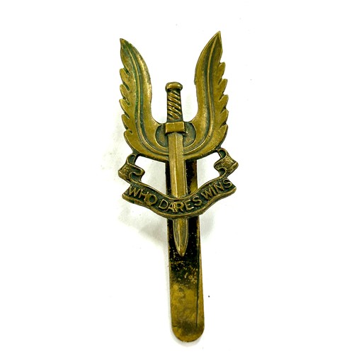 486 - SAS Special Air Service Officers cap badge, bronze slider, Royal Marines WW2 cap badge