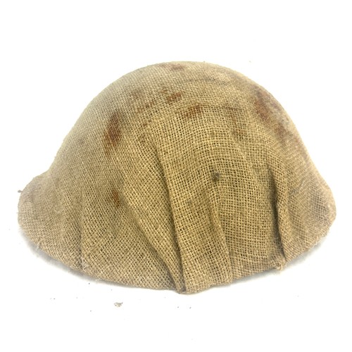 532 - WW Brodie military helmet with hessian  camouflage cover