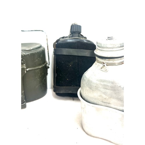 251 - Selection of military issued metal food tins, water bottle, flask etc