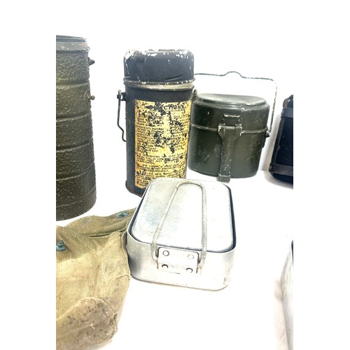 251 - Selection of military issued metal food tins, water bottle, flask etc