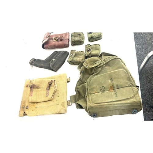 272 - British / US Army issued bags to include hessain map bag, leather pouch, gun holder etc