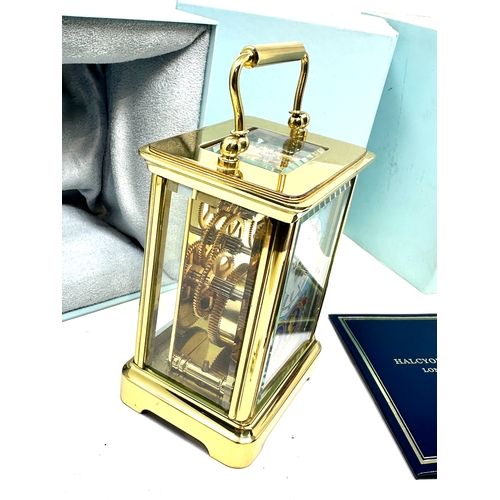 447 - Boxed Halcyon days brass & enamel carriage clock the clock is in working order original boxed with b... 